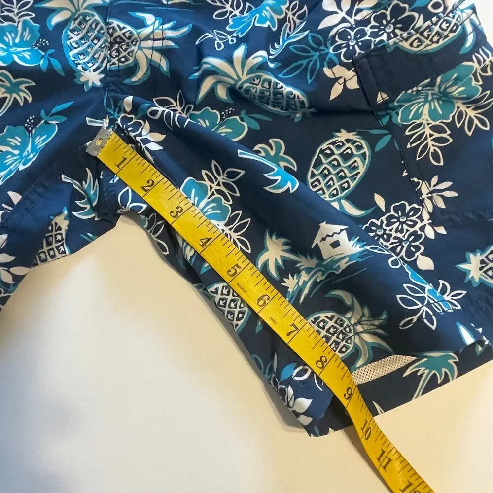 J. Crew Flex Swim Trunks Mens Sz 28 Blue Pineapple Tropical Floral Board Shorts
